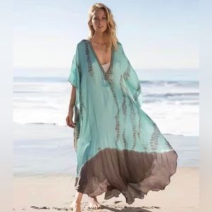 Women’s Clothing Plus Size Boho Cover-Up Beach Wear.Color:Light Green/Blue/Brown